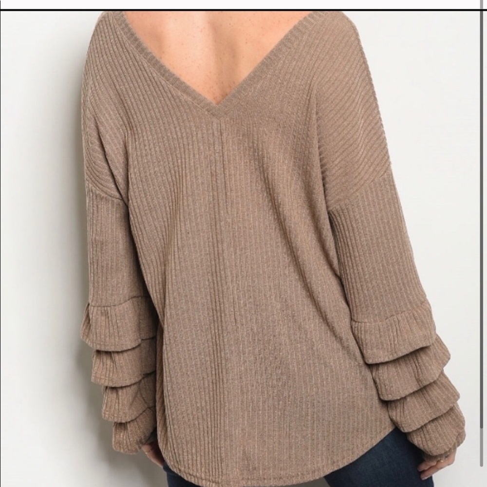 LAST 1!!!! Tan ruffle long sleeve sweater top - Picture 2 of 2